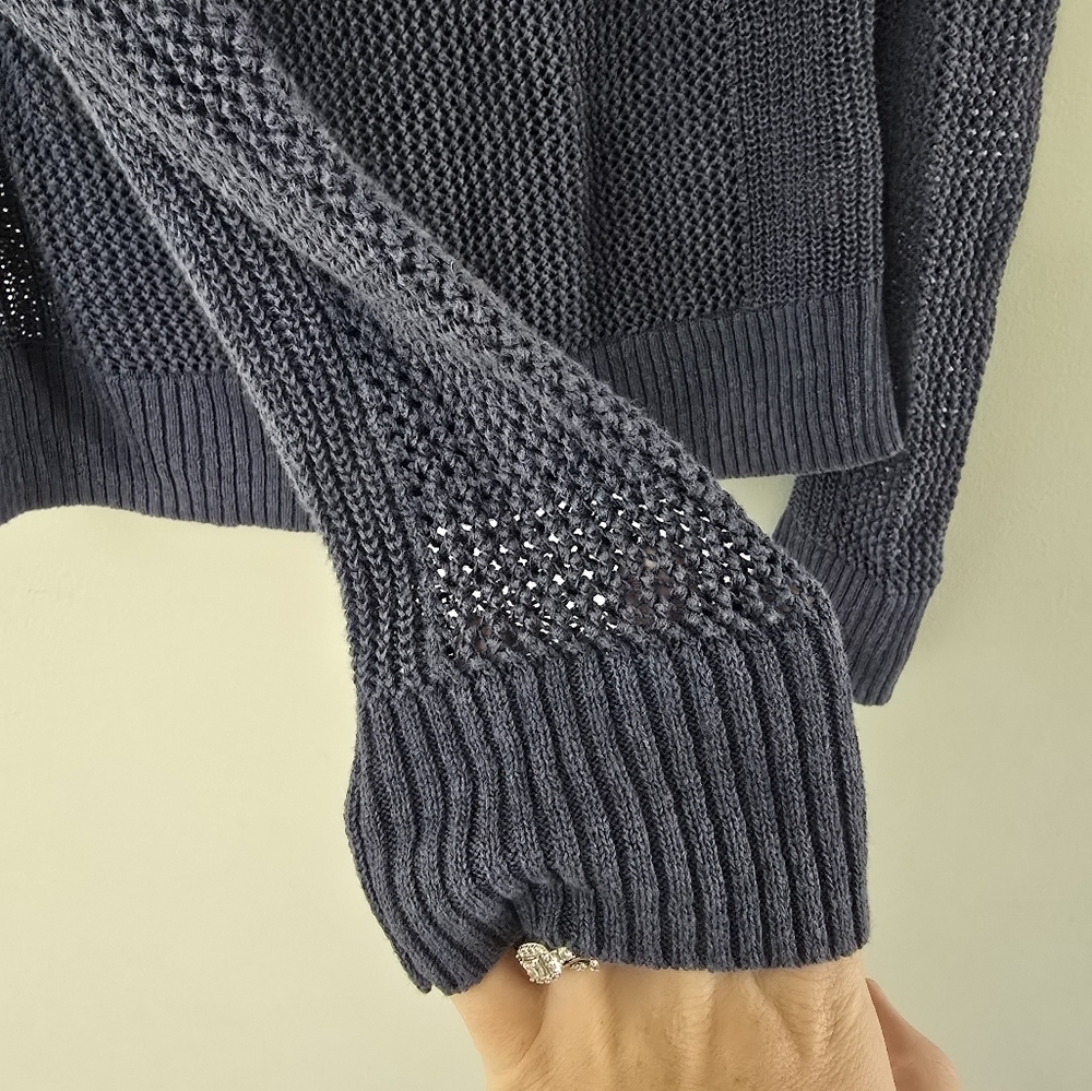 Athleta Size Small Navy Blue Mesh Pullover Sweater Crewneck - Picture 4 of 10